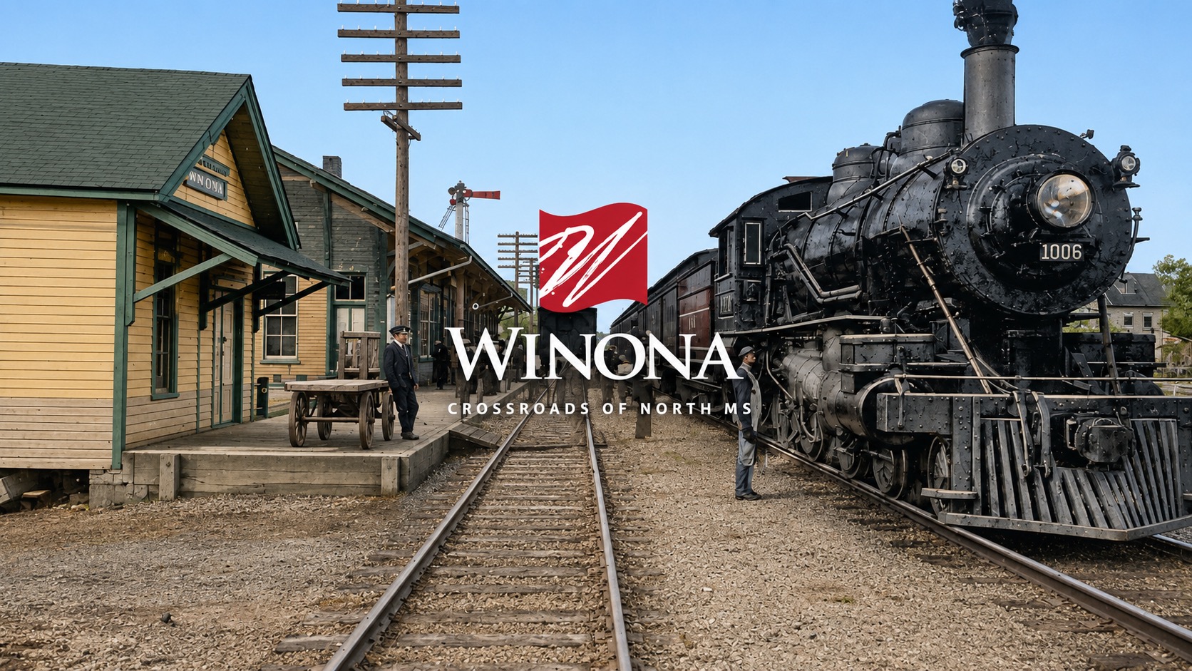 Old Color Postcard Railroad Winona MS